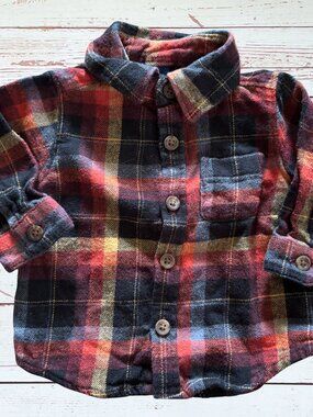 Old Navy 0-3 Month Red & Blue Button Down Flannel Shirt